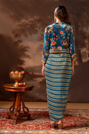 Aarani Blue Embroidered Drape Dress Set