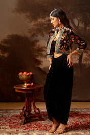 Aarani Black Embroidered Drape Skirt Set