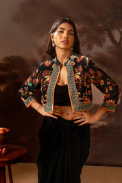 Aarani Black Embroidered Drape Skirt Set