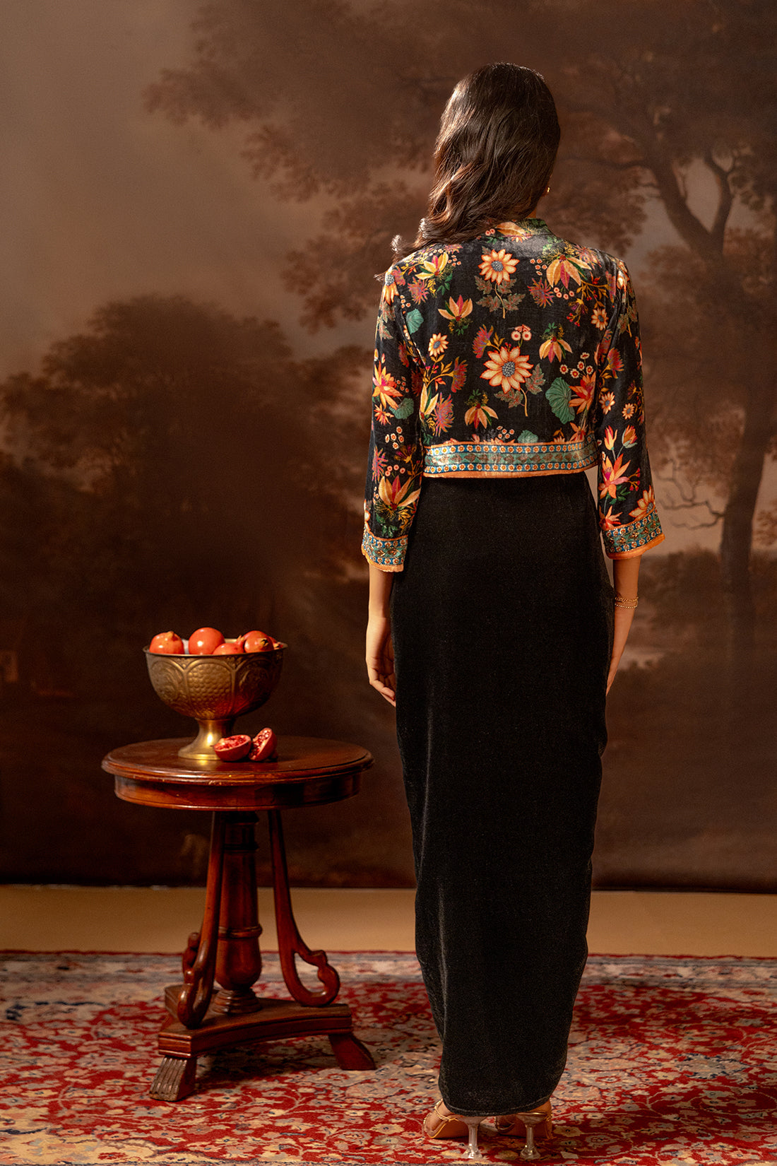 Aarani Black Embroidered Drape Skirt Set