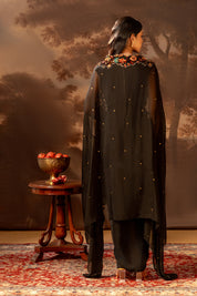 Aarani Black Embroidered Drape Dress Set