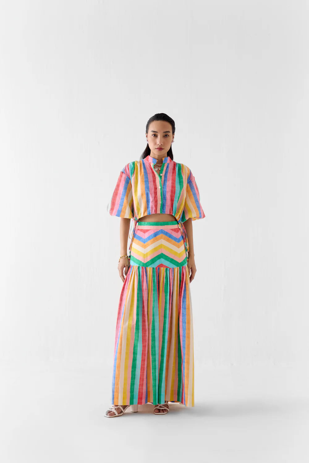Leher Drawstring Crop Shirt & Gathered Skirt
