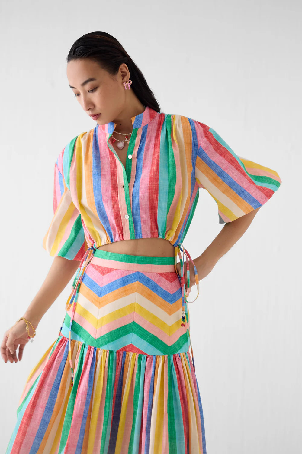 Leher Drawstring Crop Shirt & Gathered Skirt