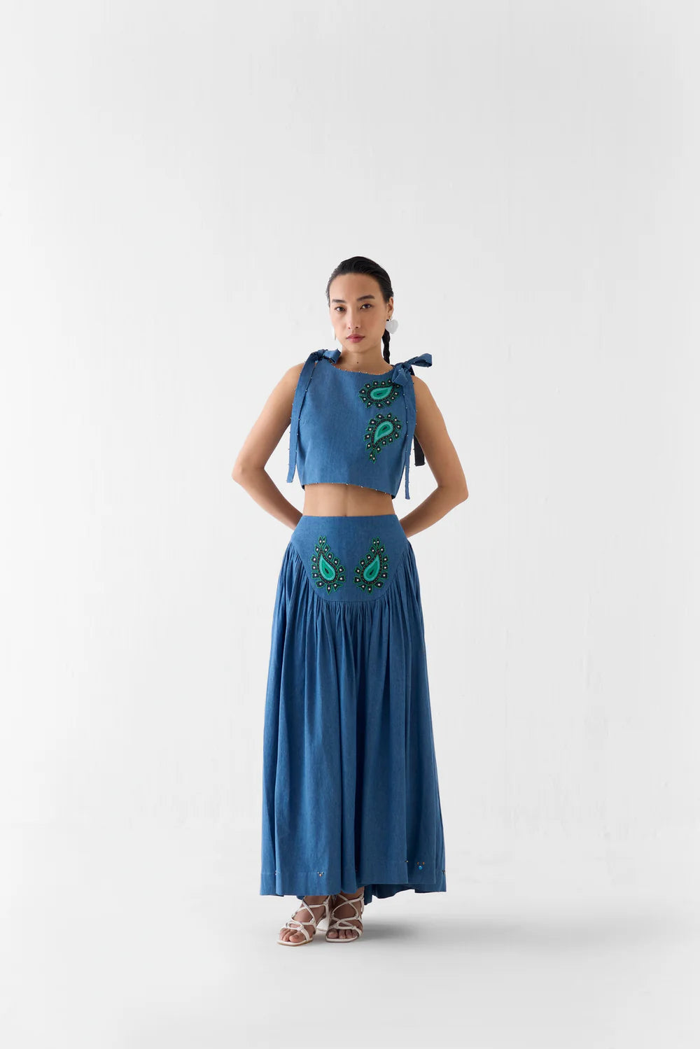 Indigo Crop Top & Gathered Skirt Co-ord