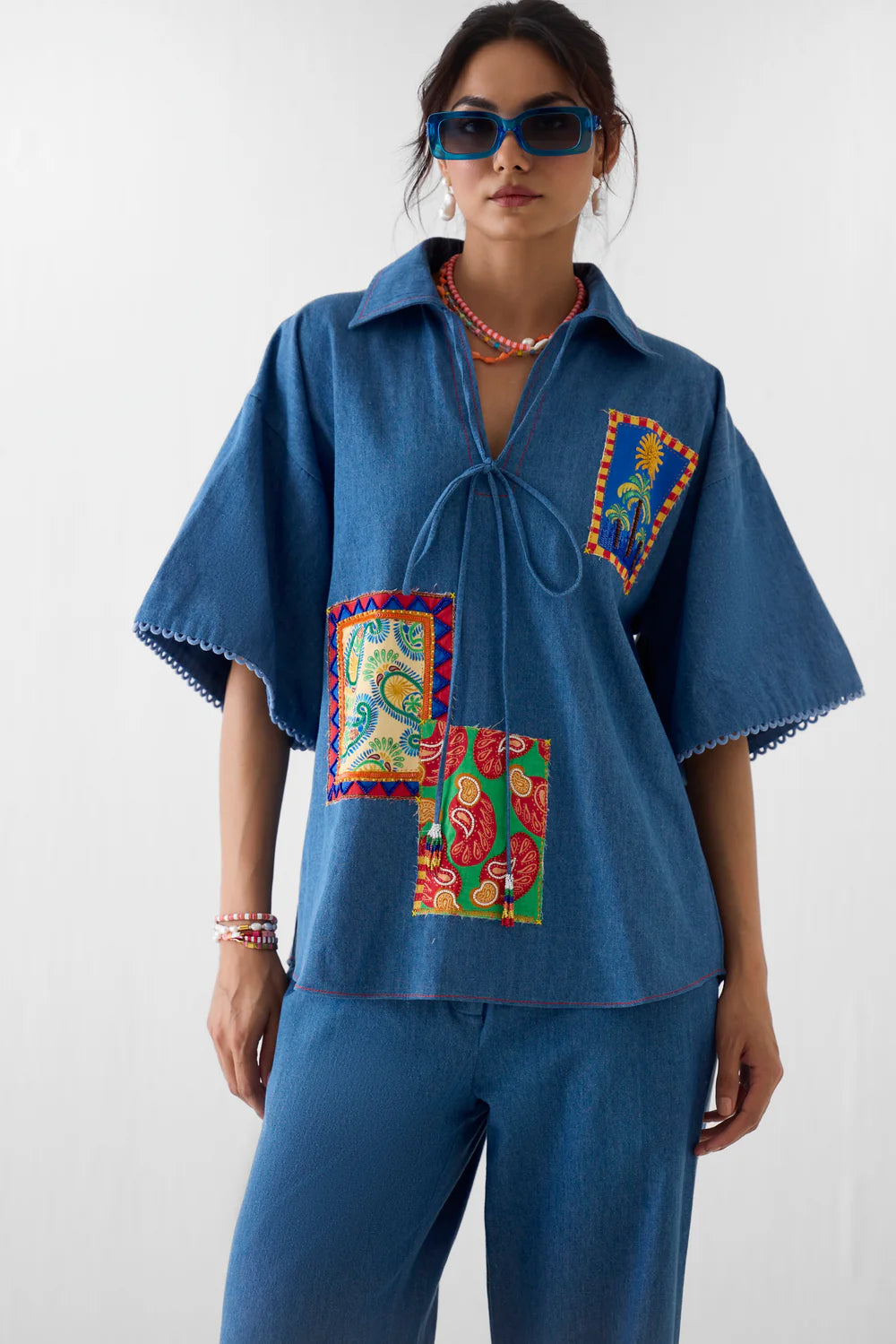 Indigo Patchwork Shirt & Trousers Co-ord
