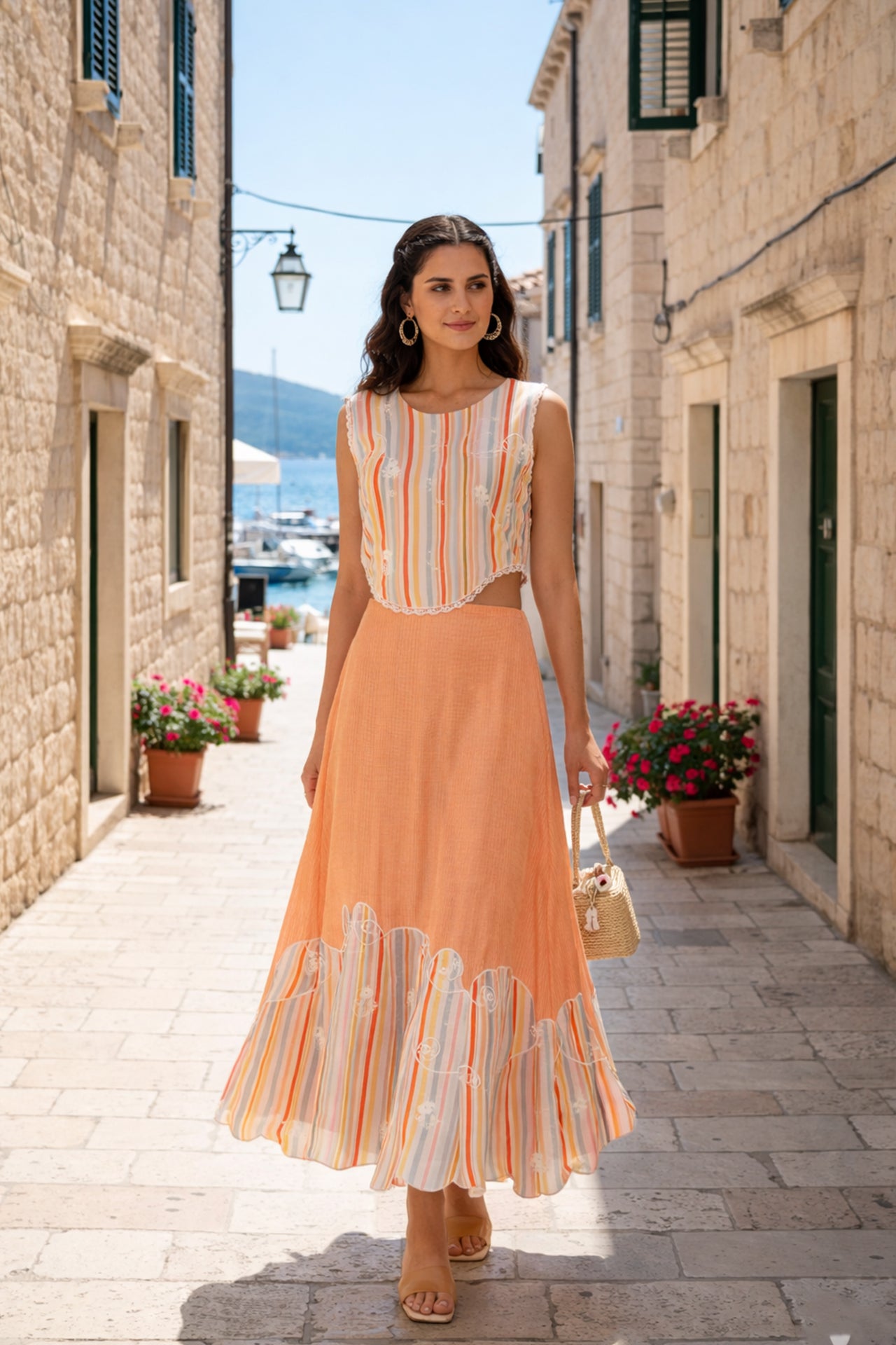 Sunlit Stripes Midi Dress