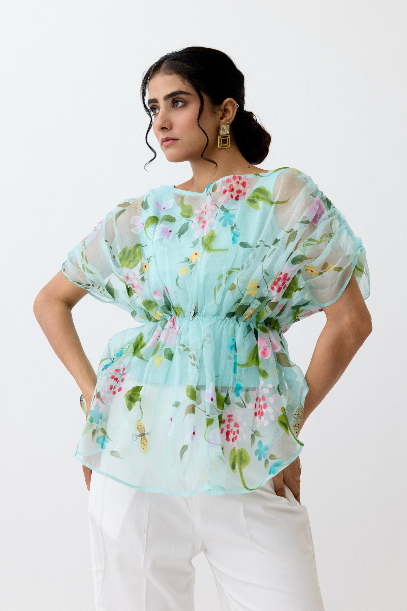 Blue Orchid Gather Top