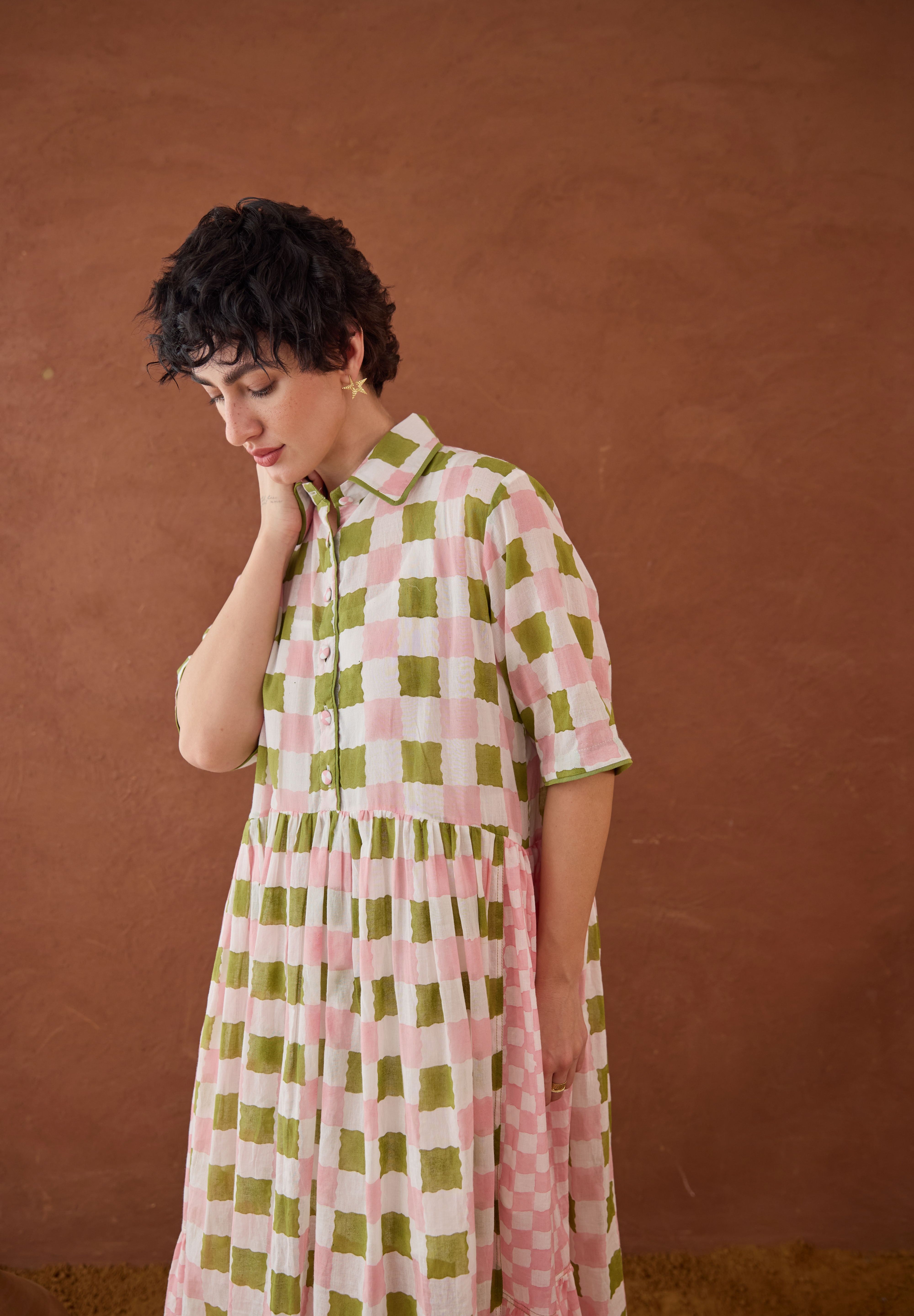 Spring Mosaic Shirt Dress