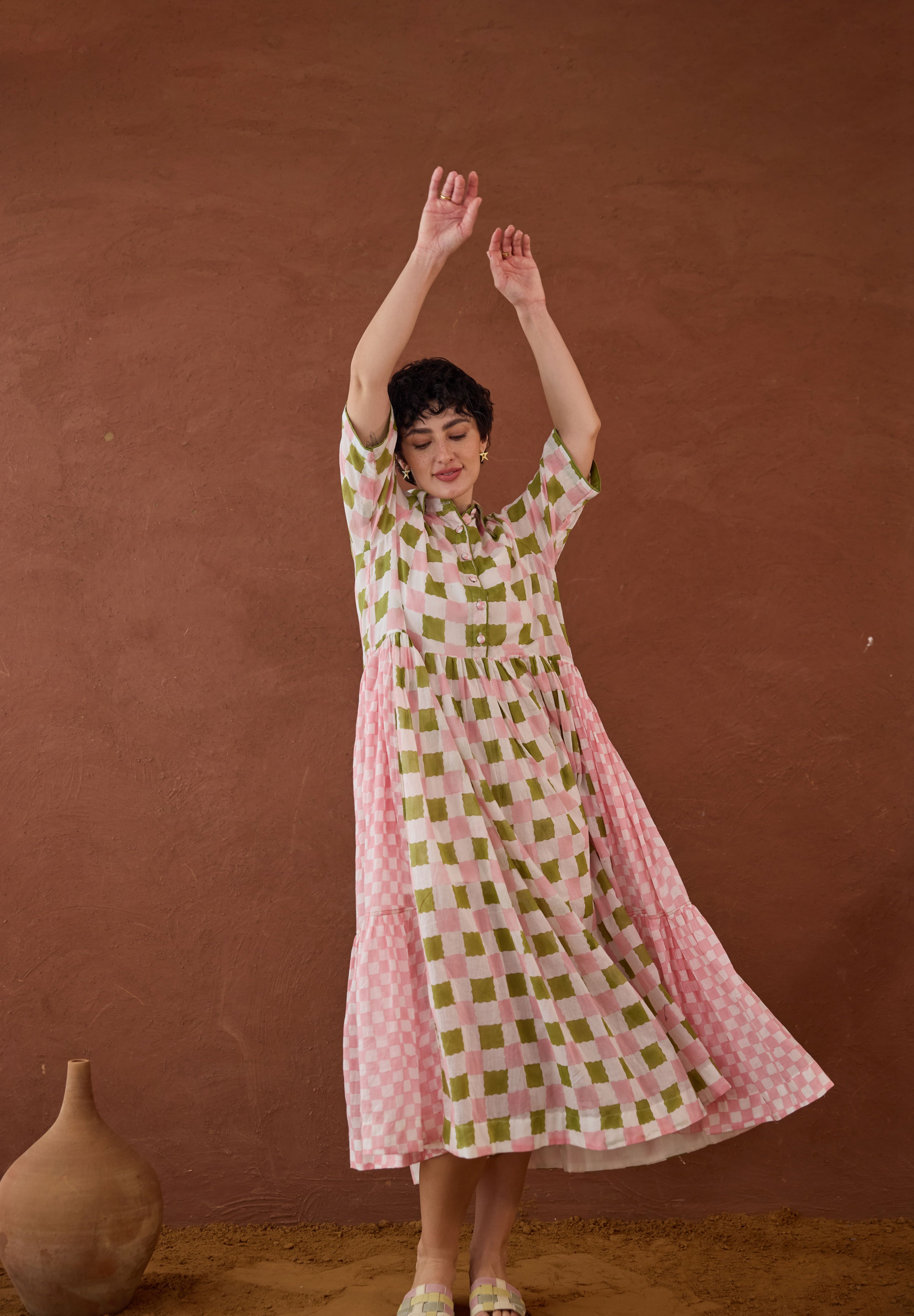 Spring Mosaic Shirt Dress