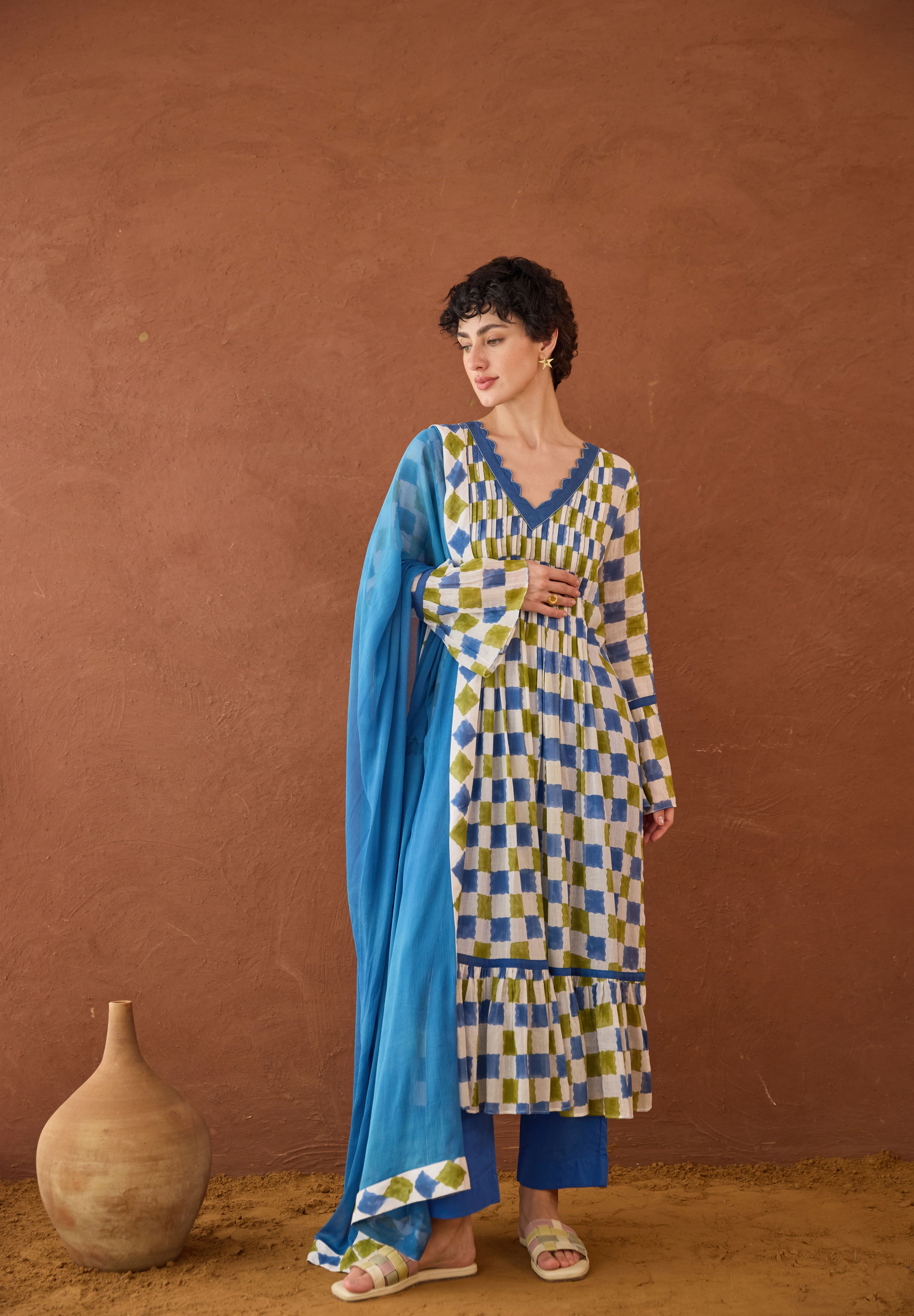Cloudburst Plaid Kurta Set