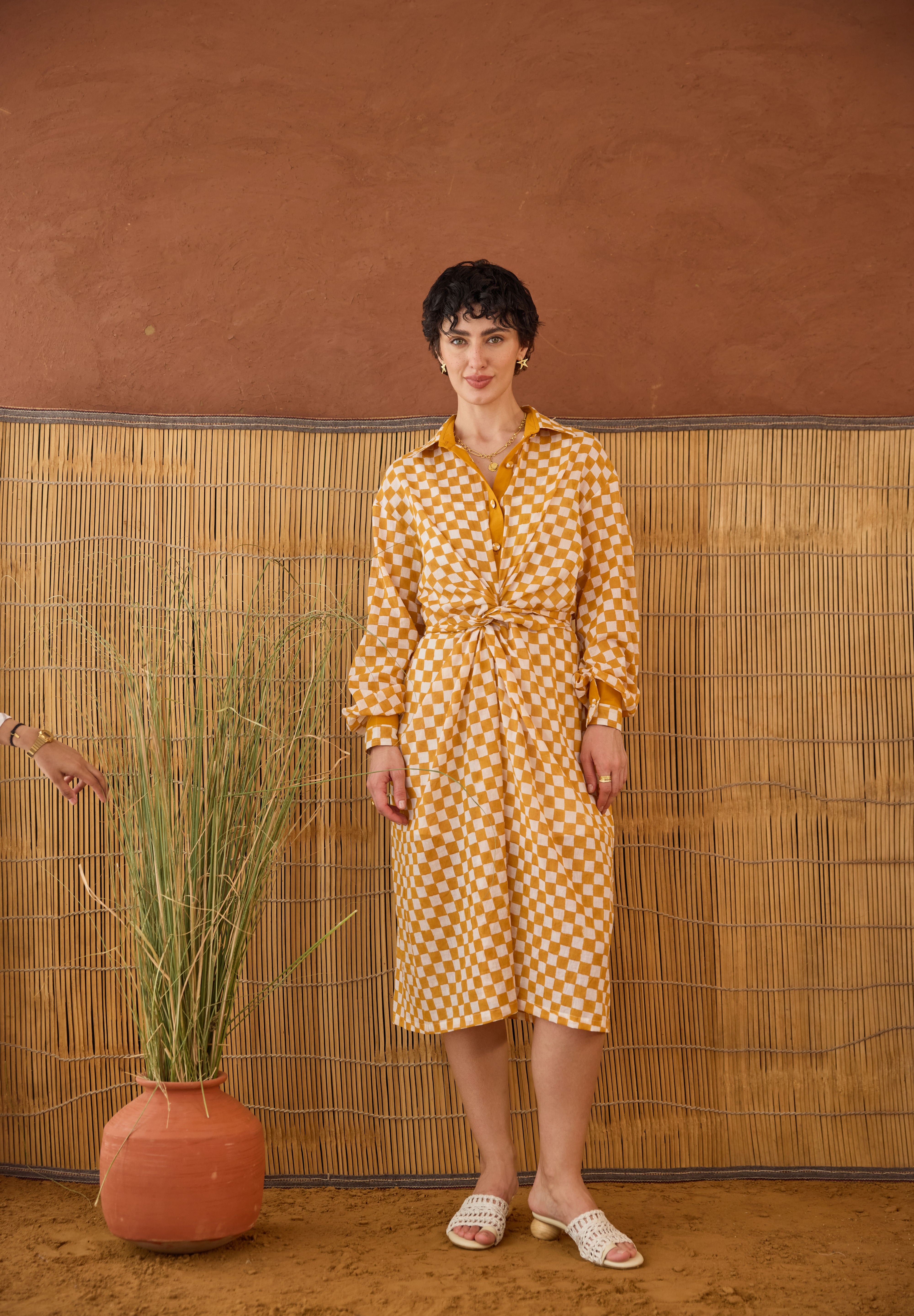 Golden Hour Gingham  Shirt Dress