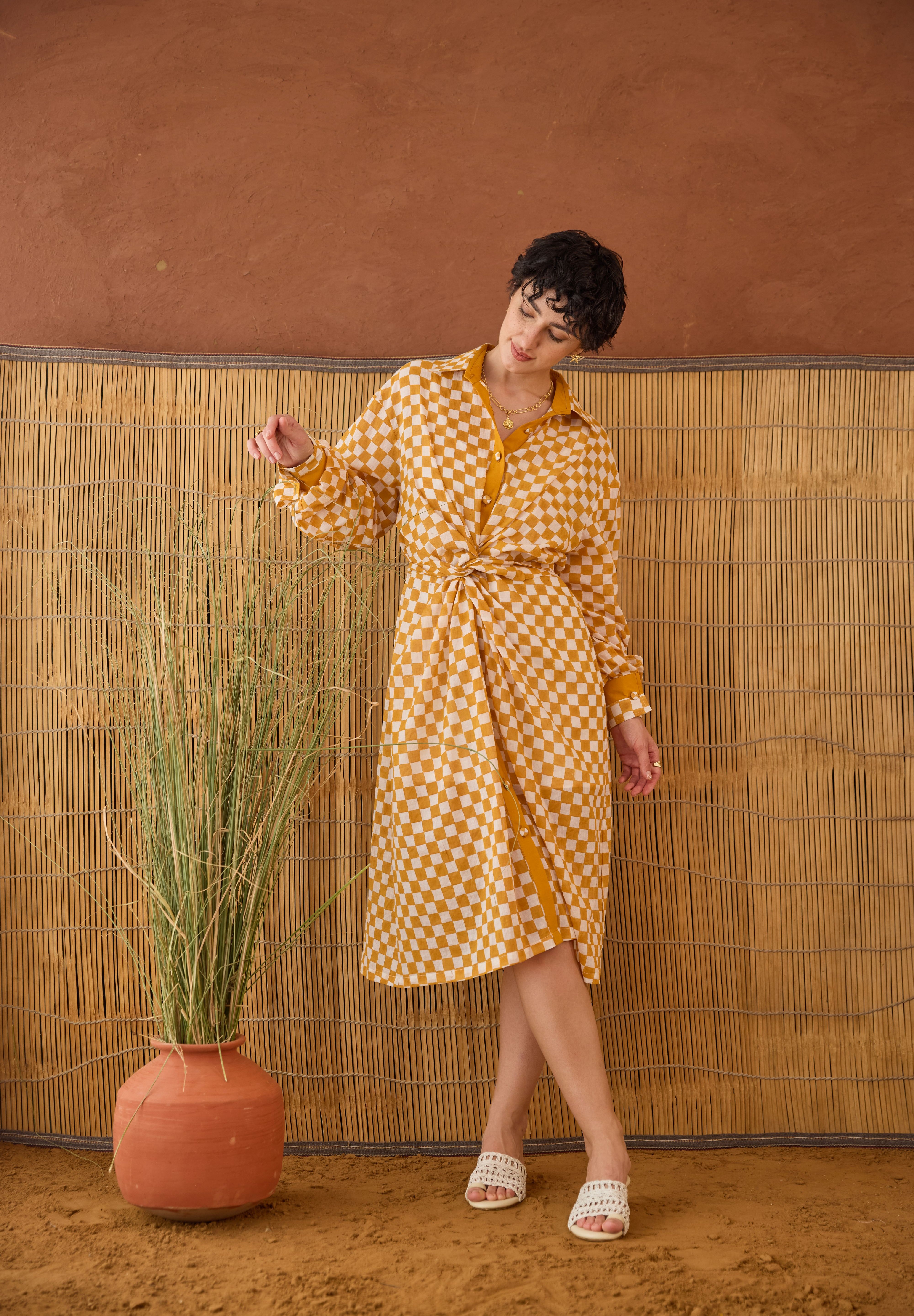 Golden Hour Gingham  Shirt Dress