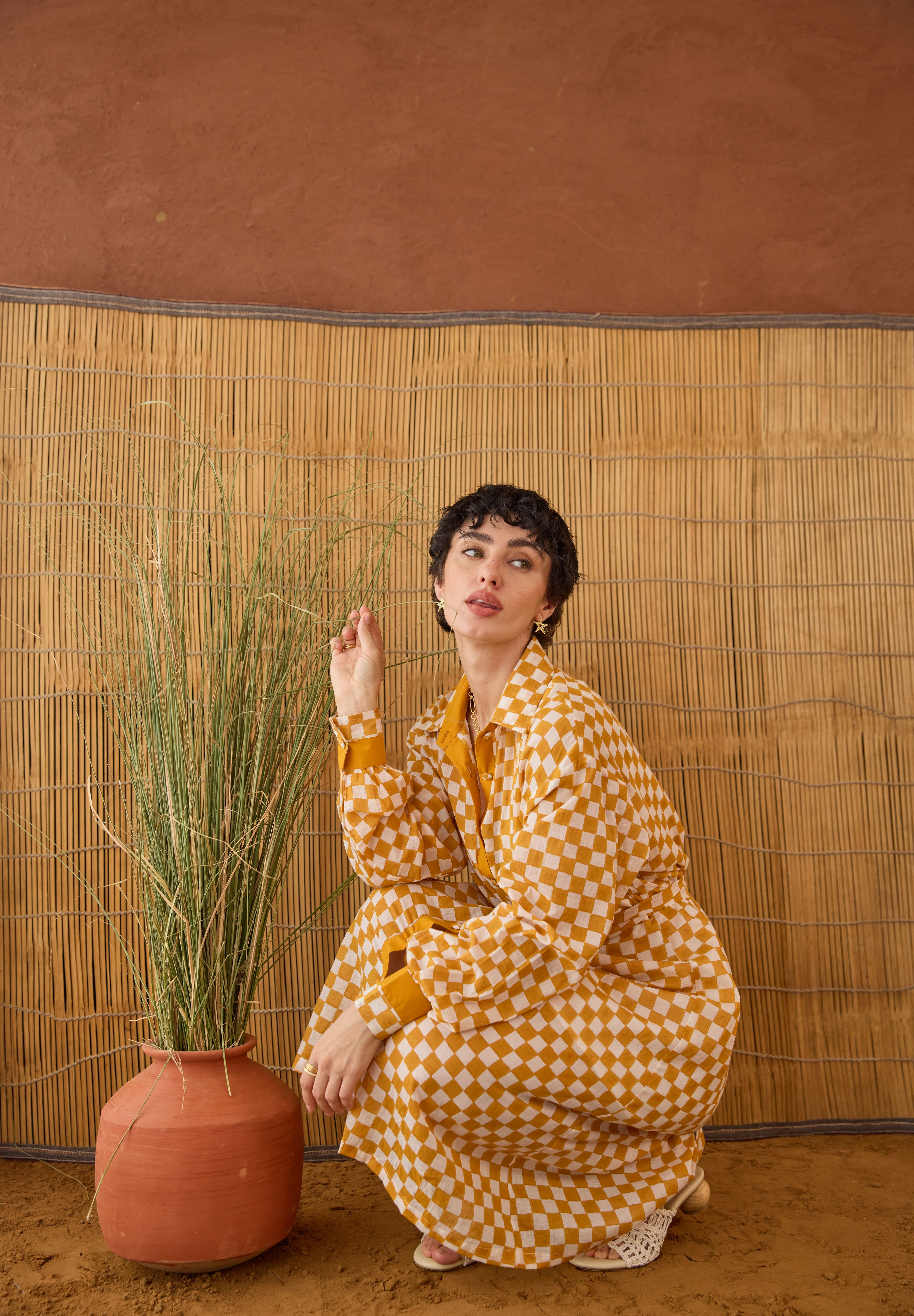 Golden Hour Gingham  Shirt Dress