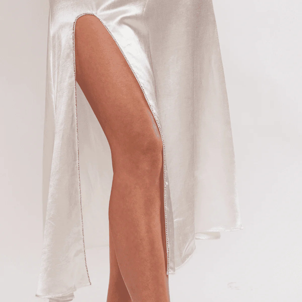 Twinkle White Rhinestone Embellished Flared Midi Skirt