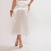 Twinkle White Rhinestone Embellished Flared Midi Skirt