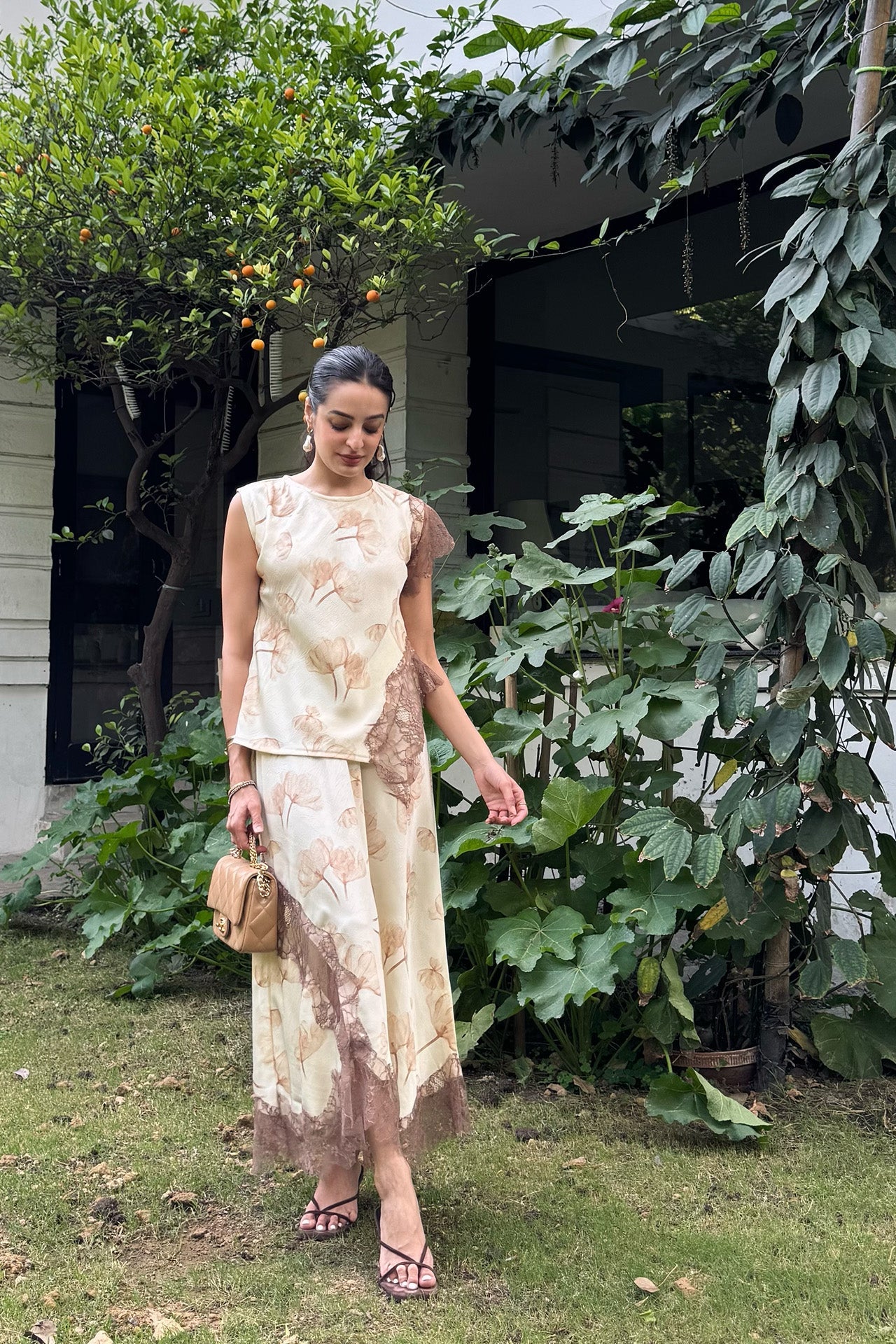 Tarini Manchanda in Floral Satin Lace Co-ord