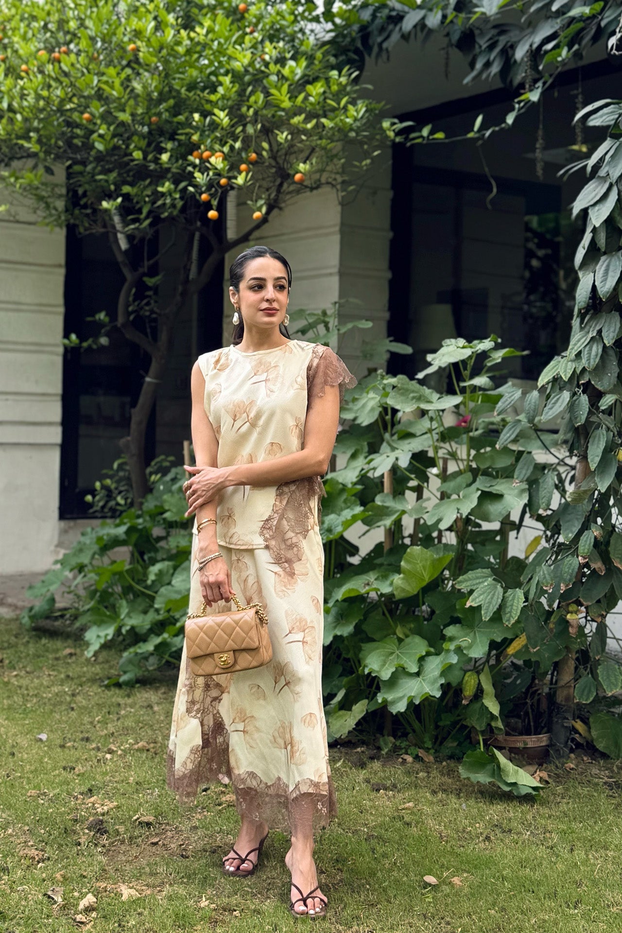 Tarini Manchanda in Floral Satin Lace Co-ord