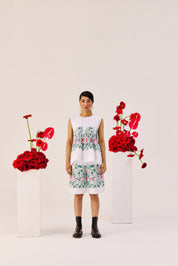White Floral Print Cotton Peplum Top