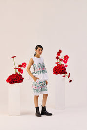 White Floral Print Cotton Bermuda Shorts