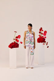 Floral Print Linen Halter Top