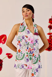 Floral Print Linen Halter Top