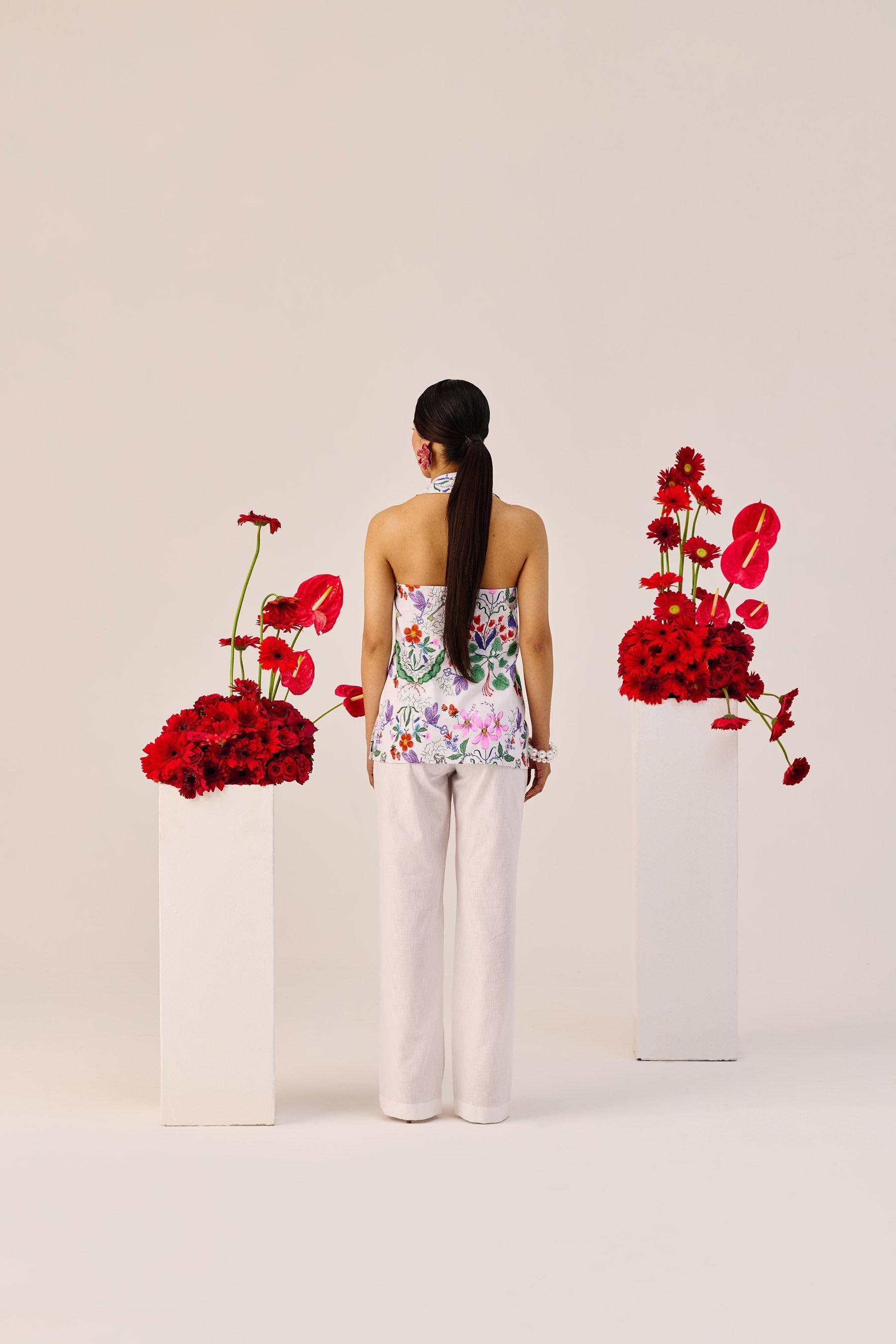 Floral Print Linen Halter Top
