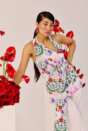 Floral Print Linen Halter Top