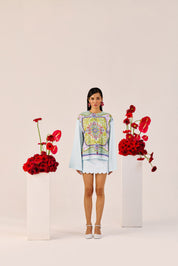 Printed Sky Blue Top with Flared Sleeves