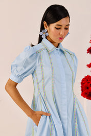Powder Blue Puff Sleeve a Line Dress