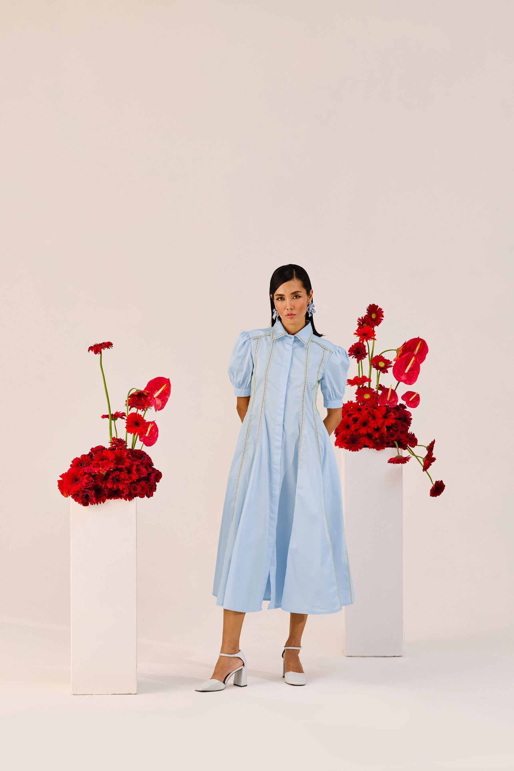 Powder Blue Puff Sleeve a Line Dress