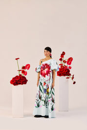Ice Blue Floral One Shoulder Maxi Dress