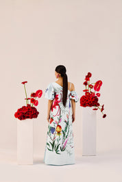 Ice Blue Floral One Shoulder Maxi Dress