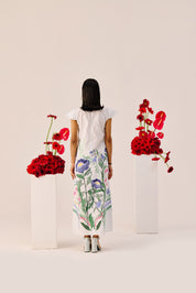 White Floral Flutter Sleeve Maxi Dress