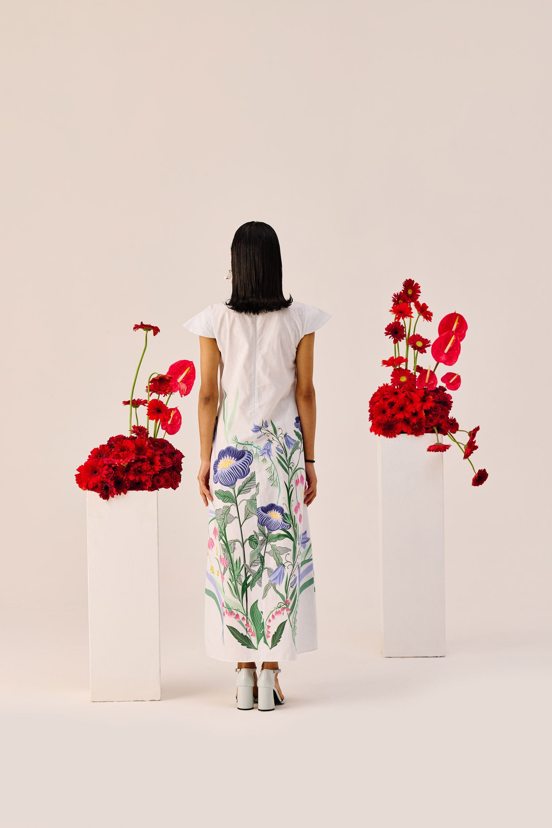 White Floral Flutter Sleeve Maxi Dress