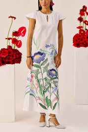 White Floral Flutter Sleeve Maxi Dress