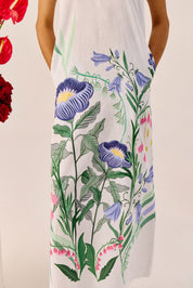 White Floral Flutter Sleeve Maxi Dress