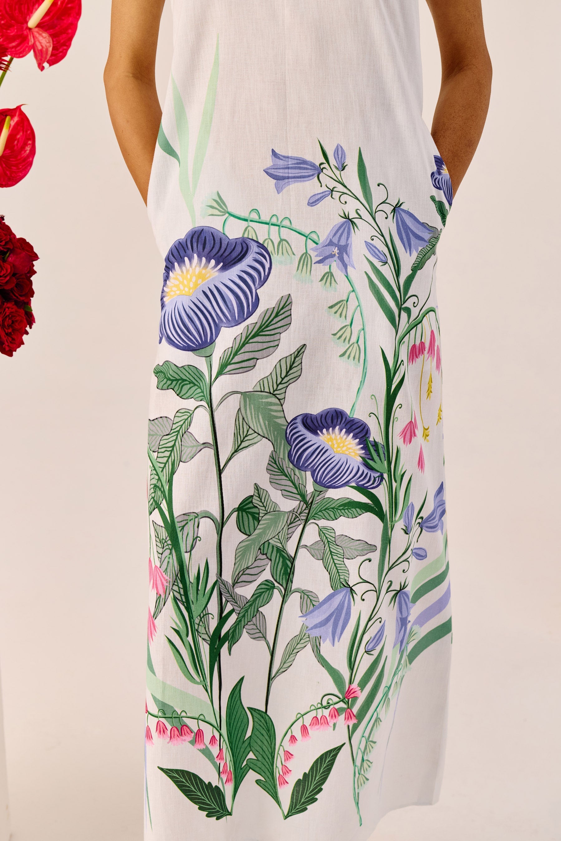 White Floral Flutter Sleeve Maxi Dress