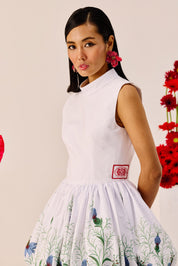 White Balloon Hem Floral Mini Dress