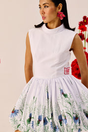 White Balloon Hem Floral Mini Dress