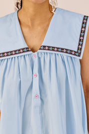 Pastel Blue A Line Mini Dress With Pink Contrast Hem