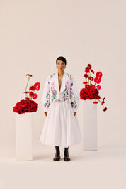 White Floral Printed Crop Jacket