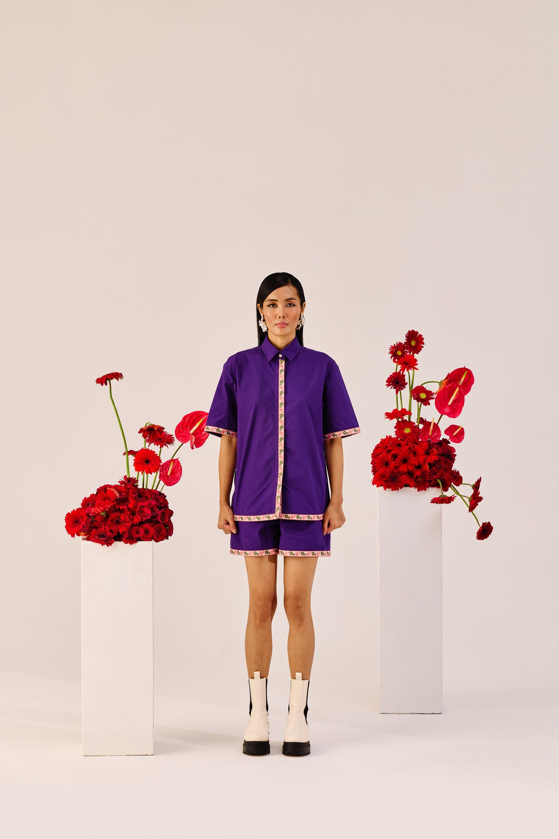 Purple Embroidered Cotton Co-Ord Set