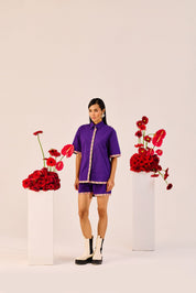 Purple Embroidered Cotton Co-Ord Set
