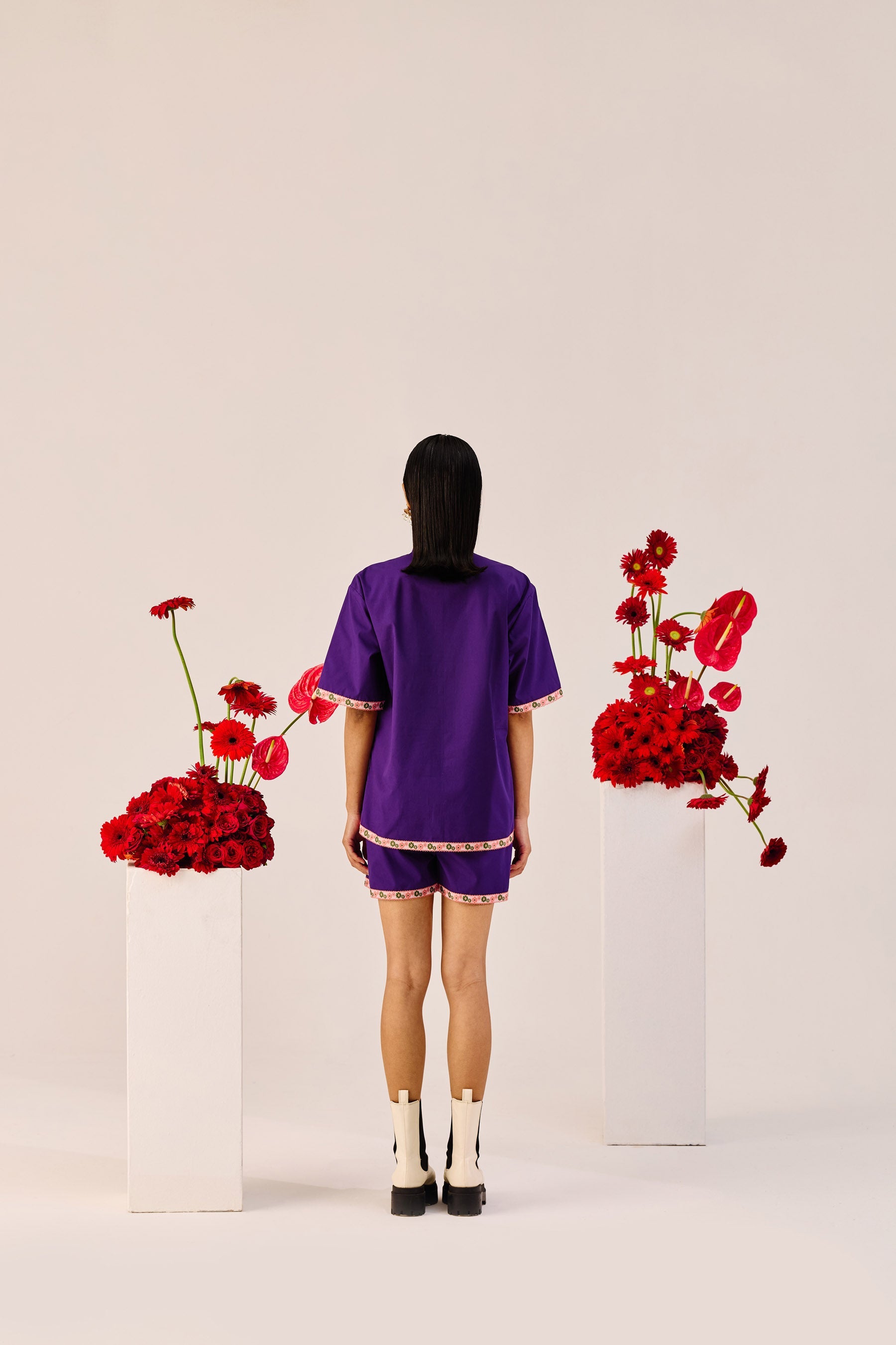 Purple Embroidered Cotton Co-Ord Set
