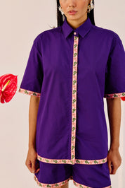 Purple Embroidered Cotton Co-Ord Set