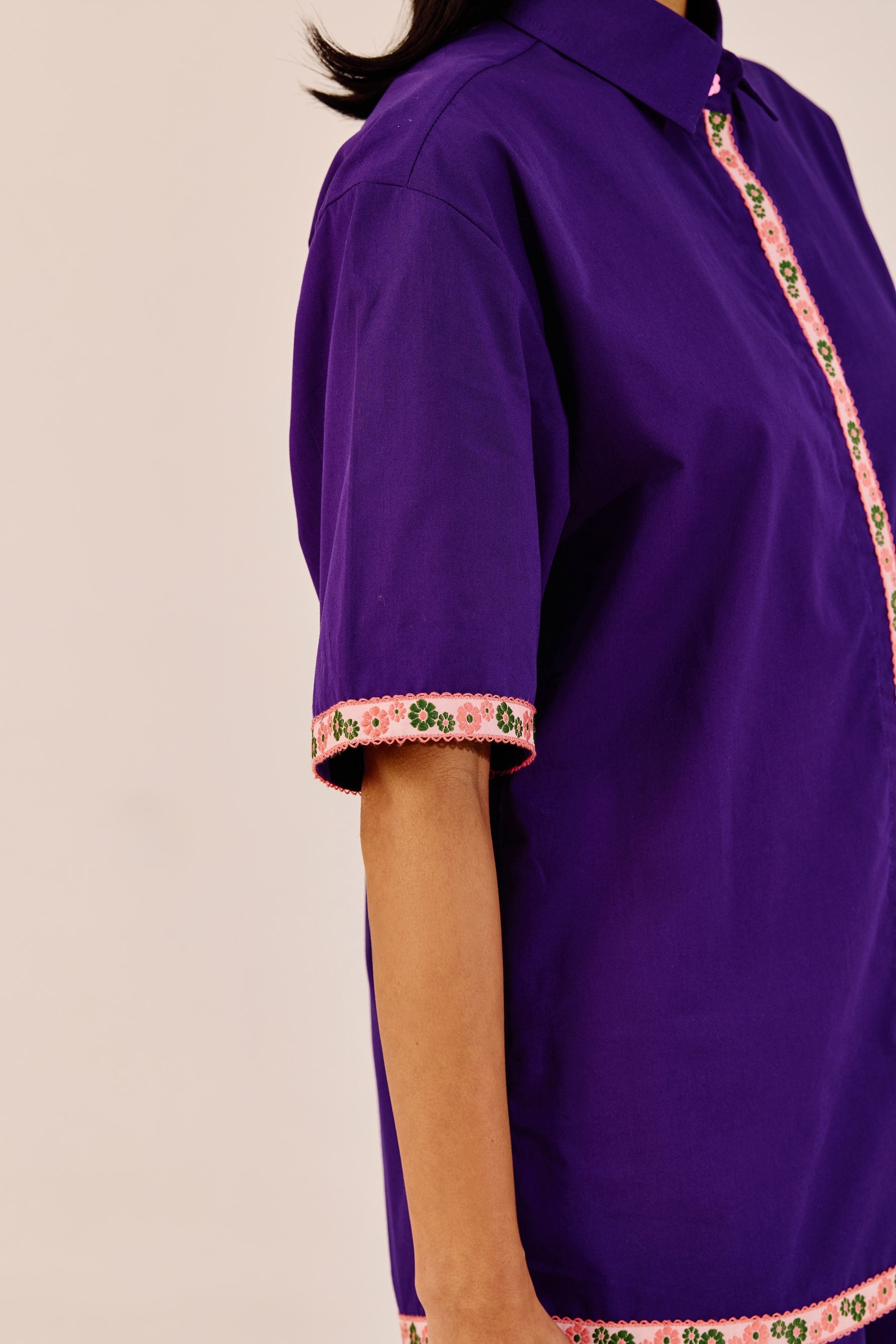 Purple Embroidered Cotton Co-Ord Set