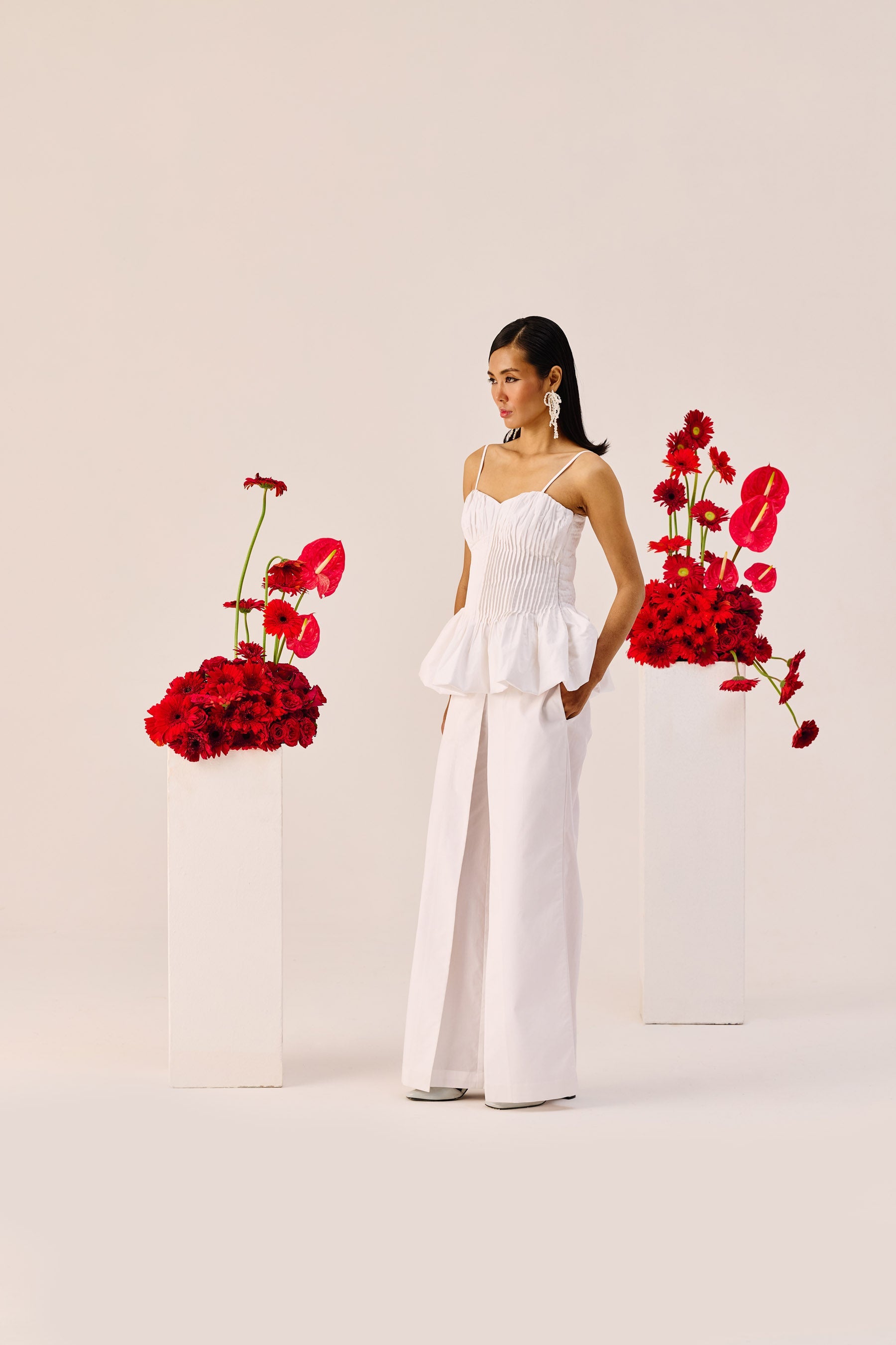 White Peplum Cotton Bustier Top