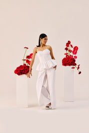 White Peplum Cotton Bustier Top
