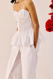 White Peplum Cotton Bustier Top