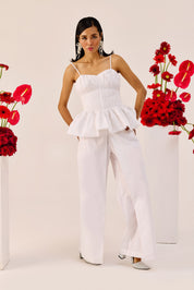 White Peplum Cotton Bustier Top